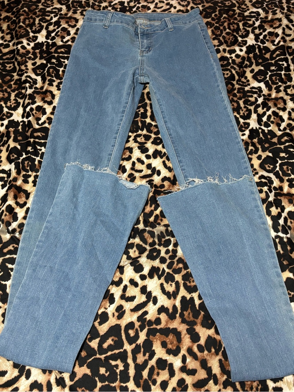 SHEIN Light Blue Frayed Hem Wide Leg Jeans